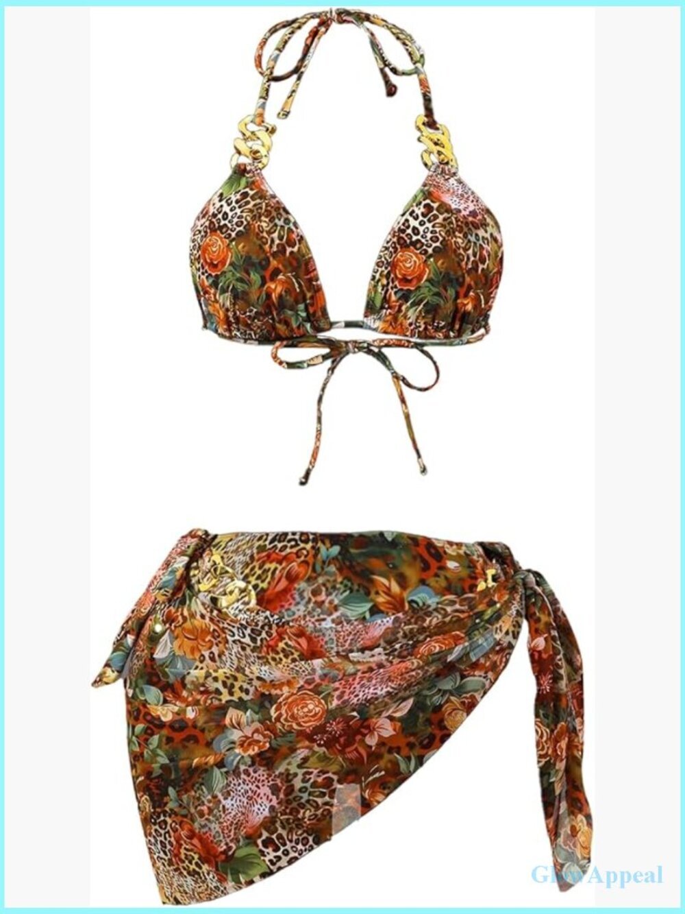 Women's 3 Piece Floral Bikini Set with Wrap Skirt Cover Up